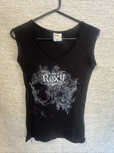 Women’s Vintage Y2K Roxy Paradise Black V Neck Tee Size L - Picture 1 of 3