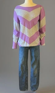 Vintage Liz Claiborne Lizwear Strick Pastell Zick Zack Streifen Pullover Damen L - Bild 1 von 6