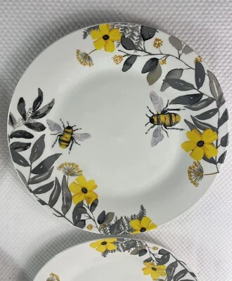 "Juego de 4 platos de cena Royal Norfolk Bee Happy nuevos florales y abejas 10 1/2"" ¡BONITOS! Foto 1 de 4