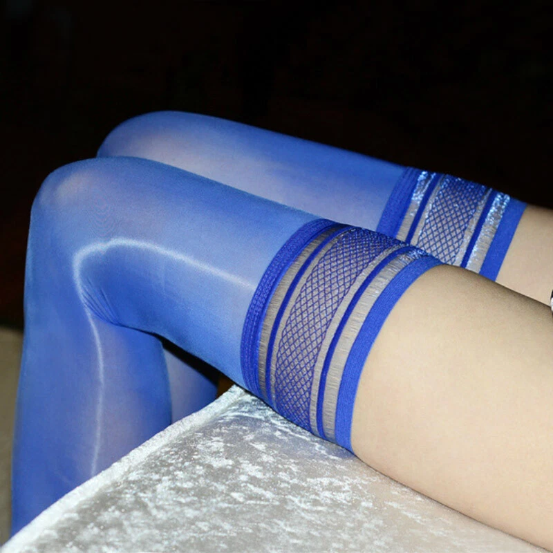 Damen Durchsichtig Glänzend Halterlose Strümpfe Spitze Stockings Nylons Strümpfe - Bild 1 von 4