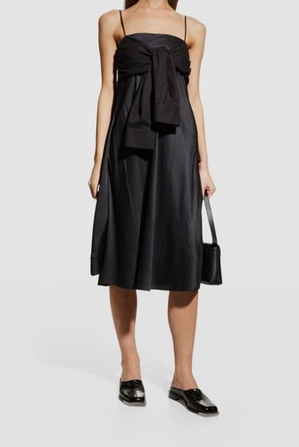 Abito Midi Maison Margiela da donna nero raso con torsione frontale $745 MM6 taglia 40