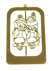 Brass Gold Plated Etched Two Owls Christmas Tree Ornaments GIFTS - Picture 1 of 4