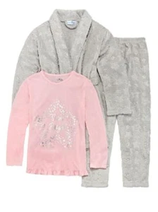 Girls 3pc Plush Pink & Gray Shine Bright Pajamas & Bath Robe House Coat Set - Picture 1 of 1