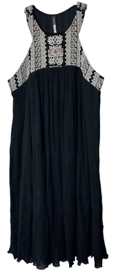 Vestido Plenty By Tracy Reese Halter Cuello Midi Talla S Negro Bordado Boho Boho Foto 1 de 4