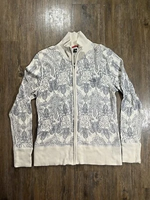 Chaqueta para mujer The North Face grande blanca geométrica cremallera completa mezcla de lana cálida usada en excelente estado Foto 1 de 4