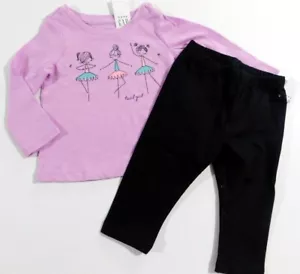 Gap Baby Girl T-Shirt Leggings Purple Black Size 6-12M Cotton Ballerinas New - Picture 1 of 3