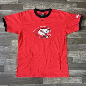 Vintage Nike Cincinnati Reds Shirt Men’s Medium Red Black Center Swoosh Ringer - Picture 1 of 8