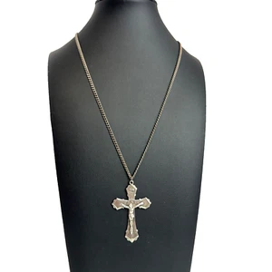 Vintage Sterling Silver Chapel Ornate Jesus Cross Crucifix 24" Necklace Pendant - Picture 1 of 8