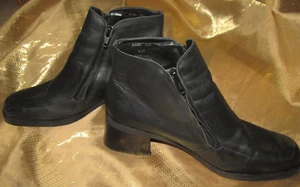 APOSTROPHE BOOTS -BLACK LEATHER-DOUBLE ZIPPERS-WOMEN'S SIZE 9 1/2 MED.-BRAZIL - Picture 1 of 10