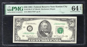 FR. 2120-J* 1981 $50 *STAR* FEDERAL RESERVE NOTE KANSAS CITY, MO PMG UNC-64EPQ C - Picture 1 of 2