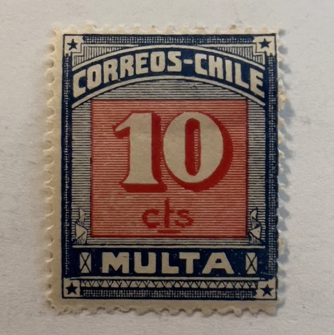 RARE 1924 CHILE 10C POSTAGE DUE MINT MH OG STAMP #J51 SIGNED ON BACK Cover