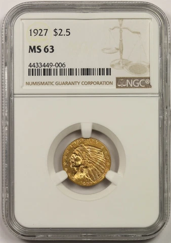1927 $2.5 NGC MS 63 Indian Head Gold Quarter Eagle Cover