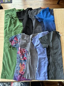 Lot Of 8 Scrub Tops And 1 Scrub Bottom XS Scrub Star Koi Healing Hands - Picture 1 of 19