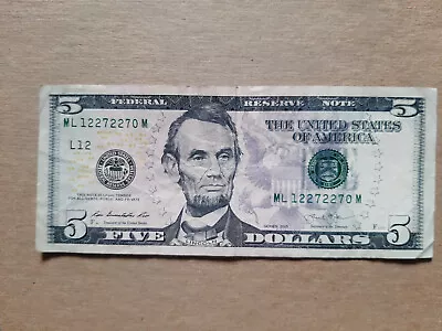 2013 $5 Dollar Bill Fancy Serial Number ML12272270M - Image 1 of 4