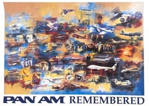 PAN AM REMEMBERED Aircraft Poster Collage of Historic Planes Size 34.5” x 25” - Picture 1 of 2