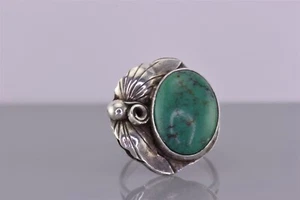 Althea Latome AL Navajo Sterling Silver Turquoise Feather Band Ring 925 Sz: 8 - Picture 1 of 8
