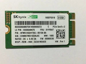 SKhynix HFM512GDHTNG-8310A 512GB SSD MVMe PCIe Gen3x2 M.2 2242 SSD For T480 LA - Picture 1 of 11