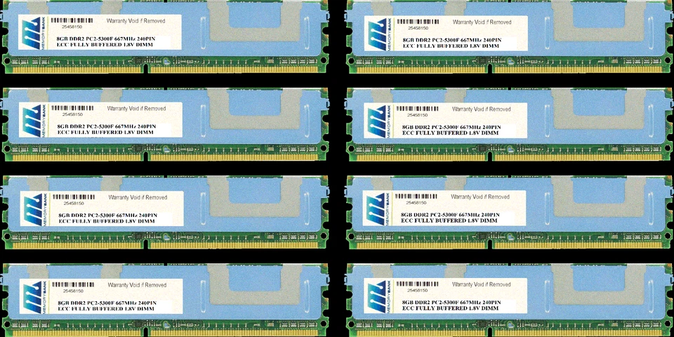 64GB 8 x 8GB ECC FULLY BUFFERED PC2-5300 DIMM DDR2 667 MHz FB Server Memory RAM - Image 1 of 2