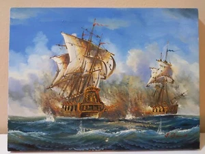 The Duel of 2 Galleon Warships Painting on Canvas Original and Signed - Picture 1 of 6