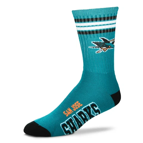 San Jose Sharks Crew Socks Medium Size 5 to 10 4 Stripe Cover