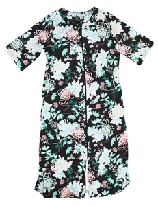 Miss Elaine Tropical Floral Print Zip Front 3/4 Sleeve Womens Nightgown L NWT - Picture 1 of 2