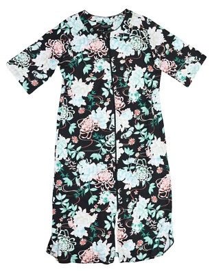 Miss Elaine Tropical Floral Print Zip Front 3/4 Sleeve Womens Nightgown L NWT - Image 1 of 2