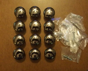 12 Burnished Chrome DRAWER PULLS/KNOBS 1-1/4 Inch Round CONCAVE With Screws NOS - Picture 1 of 3