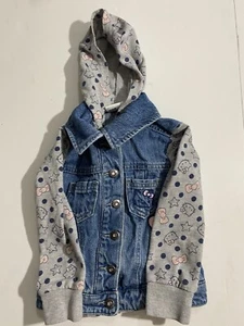 Little Girls Hello Kitty Denim Hooded Jean Jacket Zipper Button Closures Size 4 - Picture 1 of 7