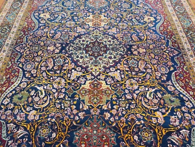 Fenomenal Alfombra Oriental Antigua Kermann 10' x 15'9" Lana Anudada a Mano Rara Foto 1 de 4