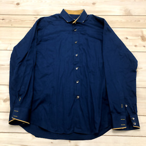 Bogosse Blue Long Sleeve Button Up Solid Flip Cuff Dress Shirt Mens Size 5