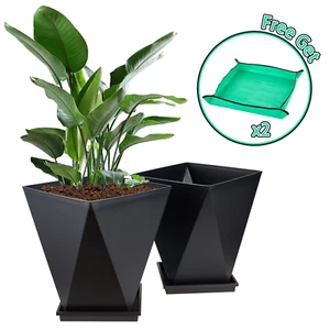 Gardrium 2pcs 13in Planter Plastic Flower Plant Pots Indoor Outdoor Garden Black - Picture 1 of 5