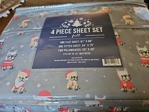 Christmas Santa Dog Full Bed Sheets 4 Pc M.I.P. - Picture 1 of 3