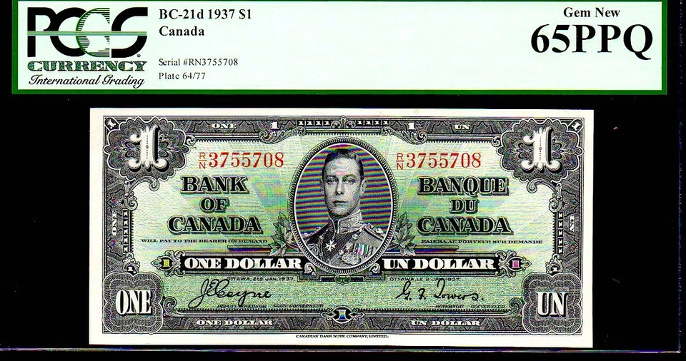 CANADA BC-21d $1 1937 PCGS 65PPQ “KING GEORGE VI” Bank of Canada - Image 1 of 4