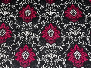 By 1/2 Yd Vintage Dark Red & Black Damask Print Cotton Quilt Fabric BTHY - Picture 1 of 3