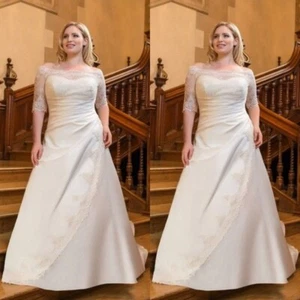Elegant Wedding Dresses Off Shoulder Short Sleeves Plus Size Lace Bridal Gown - Picture 1 of 10
