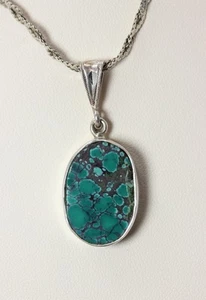 Native American Sterling Silver Green Turquoise Pendant Necklace 16" - 2732 - Imagen 1 de 6