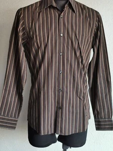 Hugo Boss Male 100 % Cotton Brown Striped Long Sleeve Shirt Size M - Picture 1 of 5