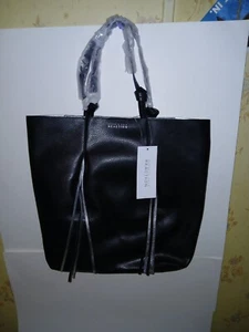 Kenneth Cole Reaction Tote Handbag Fringe Benefit Black Silver Tassels Vegan NWT - Picture 1 of 24