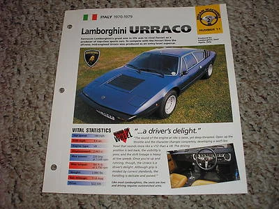 Italia 1970-1979 Lamborghini Urraco Hot Cars Grupo 2 # 11 Hoja de especificaciones Folleto Foto 1 de 3