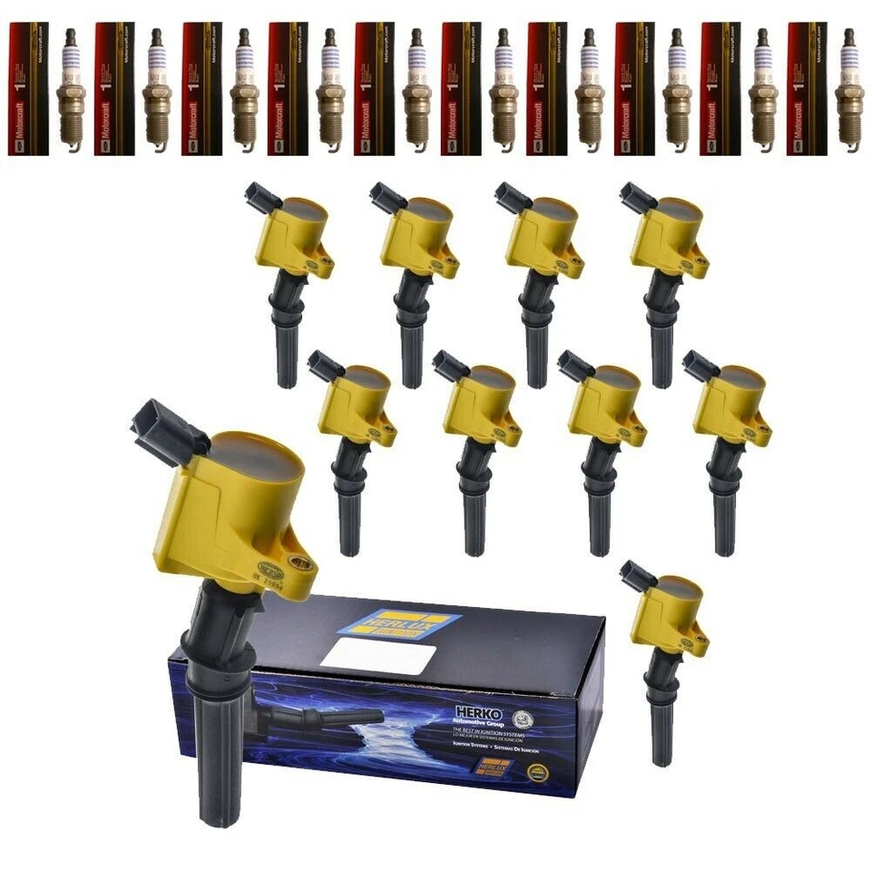 Juego de 10 bobinas de encendido Herko B029HE + 10 bujías Motorcraft SP479 Foto 1 de 4