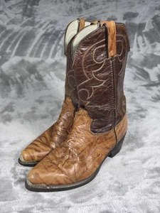 Vintage Durango Mens Boots Size 9.5 Brown Marbled Leather 2 Tone Toe Cap Western - Picture 1 of 9