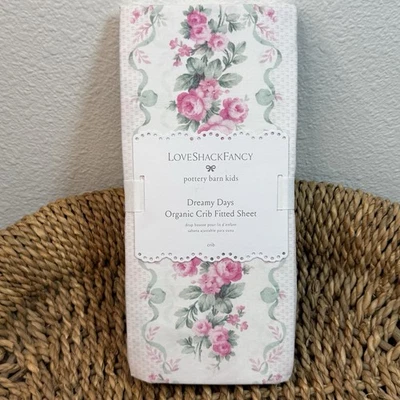 POTTERY BARN KIDS ORGANIC LOVESHACKFANCY DREAMY DAYS CRIB FITTED SHEET ~ PINK - Image 1 of 4