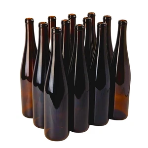 - 750 ml bernsteinfarbene Weinflaschen (12er Pack) leer, Stretch Hock Schnapsglasflasche - Bild 1 von 12