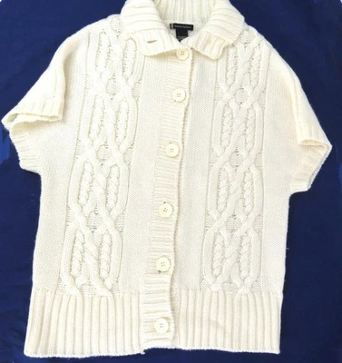 Cárdigan Lauren Hansen Marfil Mezcla Lana Suéter Talla M Mangas Cortas Tejido con Cable Foto 1 de 4