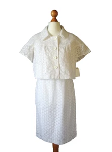 $240 Traje Nine West Nuevo con Etiquetas Bordado Ojales Floral Blanco Vestido Chaqueta 8 - Imagen 1 de 24