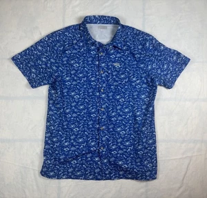 Columbia Shirt Mens Medium Blue PFG Fishing Hawaiian Camp Vented Fish Print - Picture 1 of 5