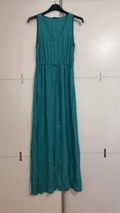 Floryday Women Teal Sleeveless Long V-Neck Button Down Dress With Belt UK 10 - Picture 1 of 12