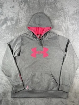 Sudadera con Capucha Under Armour Para Mujer XL Gris Rosa Cáncer de Mama Cinta Logo Pullover Foto 1 de 4