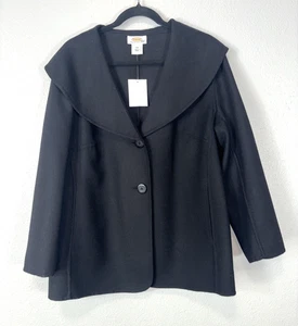 Talbots schwarz 100 % Wolle Schalkragen Mantel übergroße Knöpfe P14W Plus 14W Neu mit Etikett - Bild 1 von 7