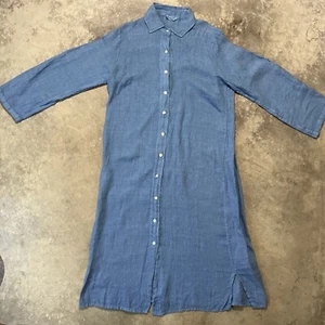 Chocolate Preppy Dress Womens Large Blue Linen Collection Button Down Maxi - Picture 1 of 7